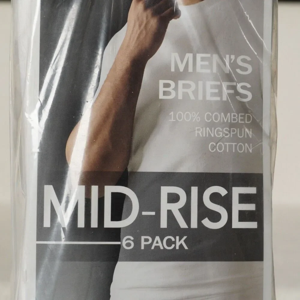 Kirkland Signature Mid-Rise Briefs 6-Pack Mens 32 White Combed Cotton Underwear